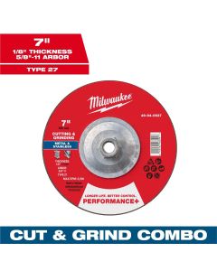 MLW49-94-0937 image(0) - Milwaukee Tool 7" x 1/8" x 5/8"-11 Performance+ Dual Metal Cut & Grind Wheel - Type 27