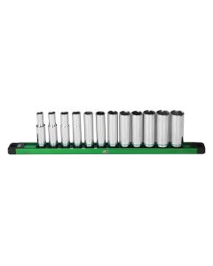 SKTSK01347 image(0) - S K Hand Tools 3/8" Drive, 12 Piece, 6 Point, Deep, Metric Chrome Socket Set.  Packaged on a Rail