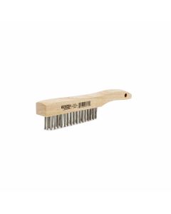 LEWKH591 image(0) - Lincoln Electric 9 in. Long Wooden Handled Stainless Steel Welding Wire Brush (.8 in. x 4.9 in. Bristle Area 4 x 16 Row)