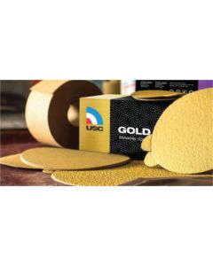 USA82113 image(0) - USC ABRASIVES Gold Pro 082113 Sanding Disc, 5 in Dia, P220 Grit, Paper Backing, Wet/Dry, PSA Attachment