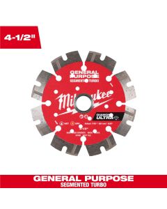 MLW49-93-7523 image(0) - Milwaukee Tool 4-1/2 Inch DIAMOND ULTRA Segmented Turbo, General Purpose Diamond Blade