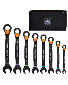 KLE69508M image(1) - Klein Tools Ratcheting Combination Slide-Lock Wrench Set, Metric, 8-Piece