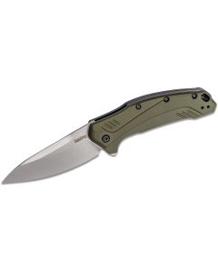 KER1776OLSW image(1) - Kershaw Link Assisted Opening Liner Lock MagnaCut Drop Point Blade EDC Folding Pocket Knife with Stonewashed Finish - Olive