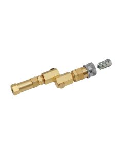 Tracer Products Brass, swivel-type R-1234yf coupler for EV/Hybrid with check valve and purge fitting.