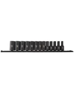 SUN3338A image(1) - SUNEX 13 Piece 3/8 Inch Drive 12pt Metric Semi-Deep Impact Socket Set on Rail