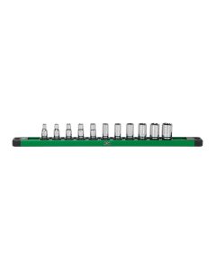 SKTSK01504 image(0) - S K Hand Tools 1/4" Drive, 11 Piece, 6 Point, Shallow, SAE Chrome Socket Set.  Packaged on a Rail