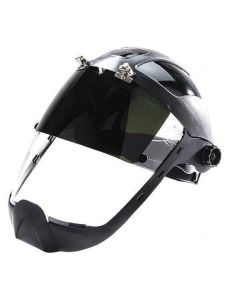 Sellstrom Face Shield - DP4 Series - 9" x 12.125" x 0.060" Window - Clear AF with Shade 8 IR Flip Visor - Ratcheting Headgear - with Chin Guard