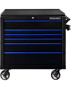 EXTEX4106TCBKBL image(0) - Extreme Tools EX Professional Series 41 Inch 6 Drawer Open Top Tool Cart with PVC-coated work surface - Black with Blue Drawer Pulls