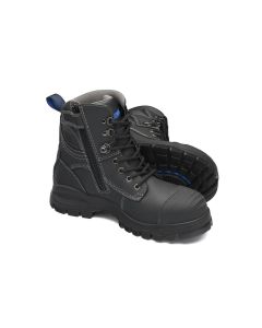 Blundstone Steel Toe Lace Up Side Zip, Water Resistant, Bump Cap, Black, AU size 9, US size 10