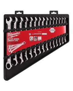 MLW48-22-9516 image(1) - Milwaukee Tool 15pc Ratcheting Combination Wrench Set - 144 Ratcheting Positions Metric