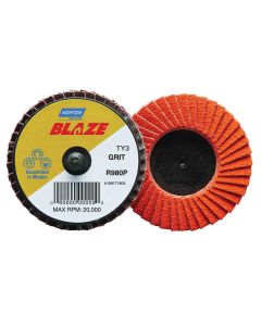 Norton Blaze 90152 R980P Series Type 27 Quick Change Flat Mini Flap Disc, 3 in Dia, 60 Grit