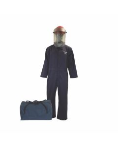 Oberon Bag Kit - Arc Flash - 8 Cal HRC2&trade; - Comes With Coveralls, Hard Cap, Face Shield, Balaclava & Storage Bucket - Color: Navy Blue - Size: Medium