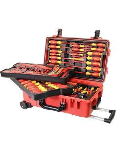 Wiha Tools Insul. 80 Piece Tool Set w/ Screwdrivers, Nut Drivers, Pliers, Cutters, Ruler, Knife, Sockets in 22" L x 13 3/4" W x 9" H Rolling Tool Case