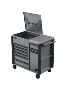 HOMGR06044090 image(1) - Homak Manufacturing 44 Inch RS Pro 9 Drawer Flip Top Power Service Cart w/ Workstation - Grey