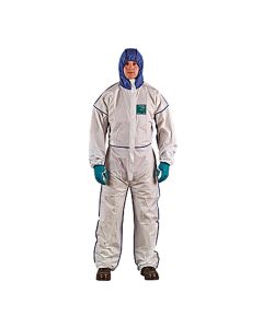 Ansell ALPHATEC 681800C BOUND SMS HOOD BACK LEG COVERALL WHT NVY SIZE XL