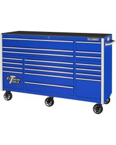 EXTRX722519RCBLCR-X image(0) - Extreme Tools RX Series 72in W x 25in D 19-Drawer Triple Bank Roller Cabinet  150 lb. Slides  Blue w Chrome Drawer Pulls