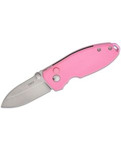 CRK2474P image(0) - CRKT (Columbia River Knife) Squid 14C28N Stonewash Plain Blade Folding Knife with Button Lock G10 Handle - Rose Quartz Pink