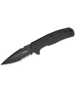 KER1407ST image(0) - Kershaw Conduit Serrated Assisted Open Liner Lock 8Cr13MoV with Black-Oxide Coating Spear Point Blade Tactical Folding Pocket Knife - Black