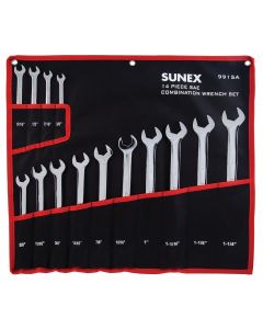 SUN9915A image(0) - SUNEX 14 Pc. SAE Full Polish V-Groove Combi Wrench Set