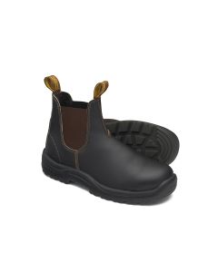 BLU172-085 image(0) - Blundstone Steel Toe Elastic Side Slip-On Boots, Kick Guard, Water Resistant, Stout Brown, AU size 8.5, US size 9.5