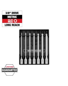 MLW48-22-9548 image(0) - Milwaukee Tool 3/8 Inch Drive Long Ball End Hex Bit Socket Set - Metric - 7 Piece