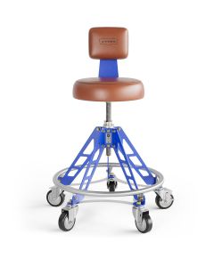 VYPESM-BR-BL-ACM image(0) - Vyper Industrial 400 lb Capacity Elevated Steel Max Acme Rod Shop Chair - Brown/Blue