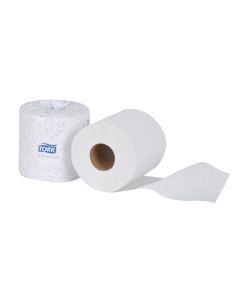 TORTM6130S image(0) - Tork Molnlycke TM6130S Bath Tissue Roll, 4.35 in Dia x 156-1/4 ft L x 3.96 in W, 500, 2 Plys
