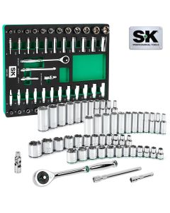 SKTSK01455-216P image(0) - S K Hand Tools 3/8" Drive, 51 Piece, 6 Point, Shallow & Deep, DAE & Metric Chrome Socket Set with 216P Ratchet.  Packaged in EVA Foam Tray