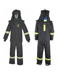 OBERON Suit Kit - Arc Flash - 75 Cal TCG - Comes with Hood, Coat and Bib Coveralls - With EZ Lift - With Escape Strap - Color: Black - Size: XL
