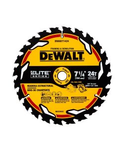 DWTDWAW71424 image(0) - DEWALT ELITE SERIES 7-1/4 In Carbide Circular Saw Blade 24 Tooth with 5/8 in Arbor (1 Pack)