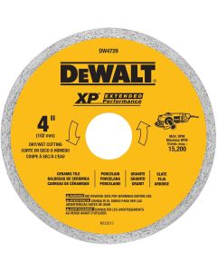 DWTDW4729 image(1) - DEWALT 4-Inch Continuous Rim Diamond Saw Blade With 7/8-Inch Arbor For Tile