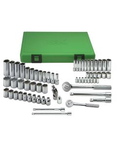 S K Hand Tools 62 Pc. 6Pt Mric 1/4 & 3/8 Std & Deep Superkrome Set