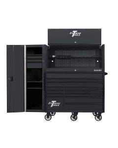 EXTRX55HRSMK image(0) - Extreme Tools RX Series 55in W x 25in D Professional Extreme Power Workstation Hutch, 12-Drawer Roller Cabinet-150 lbs Slides and 19in 3-Drawer Side Locker Combo, Matte Black w Black Dr Pulls