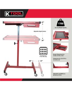 KTI75104 image(1) - K Tool International Work Table 30 Inch Adjustable (Matte Red)