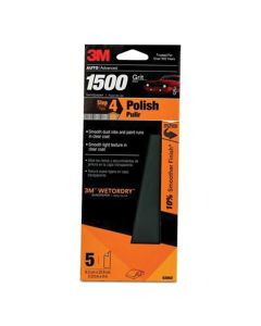 3M Wetordry 03002 Sandpaper, 3-2/3 in W x 9 in L, 1500 Grit, Silicon Carbide Abrasive, Gray, Wet/Dry