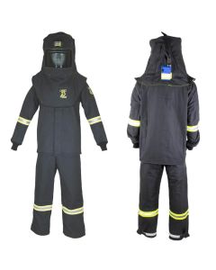 OBRTCG3B-S-HVSL image(0) - OBERON Suit Kit - Arc Flash - 25 Cal TCG - Comes with Hood, Coat, Bib Coveralls and Fresh Air Arc Flash Hood Ventilation System & Light - Color: Black - Size: 4XL