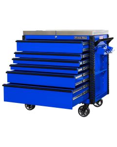 EXTEX4106TCSBLBK image(0) - Extreme Tools EX Professional Series 41 Inch 6 Drawer Sliding Top Tool Cart with stainless steel work surface - Blue with Black Drawer Pulls