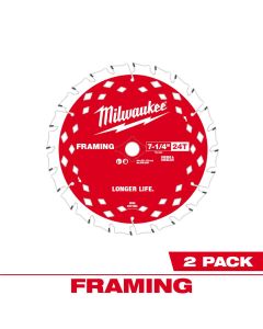 MLW48-40-0722 image(0) - Milwaukee Tool 7 1/4 inch 24T Framing Circular Saw Blade - 2PK