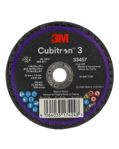 3M Cubitron 3 Cut-Off Wheel 33457, 75 mm x 1.6 mm x 9.53 mm, 5 EA/PK, 6 PK/CS