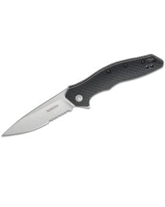 KER1845ST image(1) - Kershaw Shoreline Serrated Assisted Open Liner Lock 8Cr13MoV Drop Point Blade with Stonewashed Finish EDC Folding Pocket Knife - Black