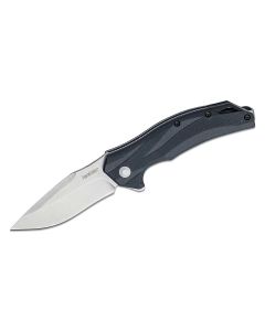 KER1645 image(1) - Kershaw Lateral Assisted Open Liner Lock Wide Drop Point Blade EDC Folding Pocket Knife with Stonewashed Finish - Black