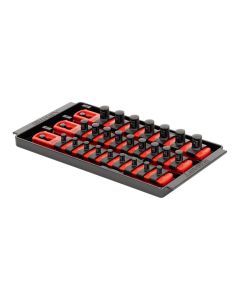 Ernst Mfg. 3 Rail Universal Twist Lock Socket Tray 8" Red, 25 Socket Clips - 9) 1/4", 9) 3/8" and 7) 1/2"