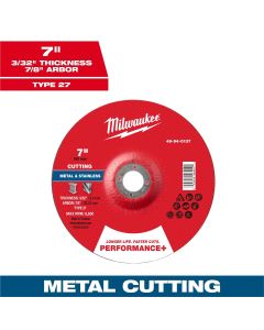 MLW49-94-0137 image(0) - Milwaukee Tool 7" x 3/32" x 7/8" Performance+ Metal Cut Off Wheel - Type 27