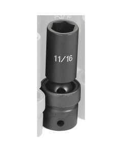 Grey Pneumatic SOC 11/16 1/2D IMP UNIV 6PT DP BLK