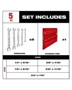 MLW48-22-9470 image(1) - Milwaukee Tool 5pc Double End Flare Nut Wrench Set - SAE