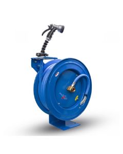 BLBBSWR5850 image(0) - BluBird BluSeal 5/8 Inch x 50 Foot Heavy Duty Retractable Water Hose Reel with 6 Foot Lead-in  Hot Water 500 PSI Hose with Brass Fittings and Spray Nozzle
