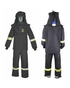 OBRTCG75B-5XL-HVSL image(0) - OBERON Suit Kit - Arc Flash - 75 Cal TCG - Comes with Hood, Coat, Bib Coveralls and Fresh Air Arc Flash Hood Ventilation System & Light - Color: Black - Size: 5XL