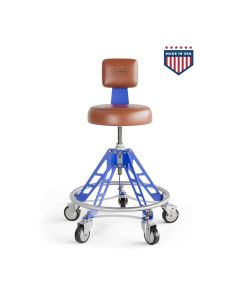 VYPESM-BR-BL-EZ image(0) - Vyper Industrial 400 lb Capacity Elevated Steel Max Ez-Lift Shop Chair - Brown/Blue