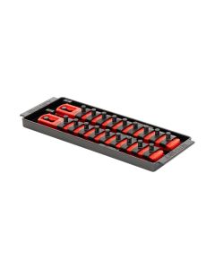 Ernst Mfg. 2 Rail Universal Twist Lock Socket Tray 8", Red, with 18) 1/4" Socket Clips