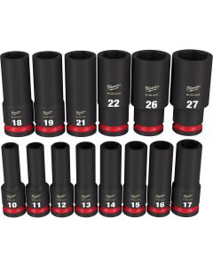 MLW49-66-7014 image(2) - Milwaukee Tool 14PCSHOCKWAVE Impact Duty 1/2" Drive Metric Deep 6 Point Socket Set